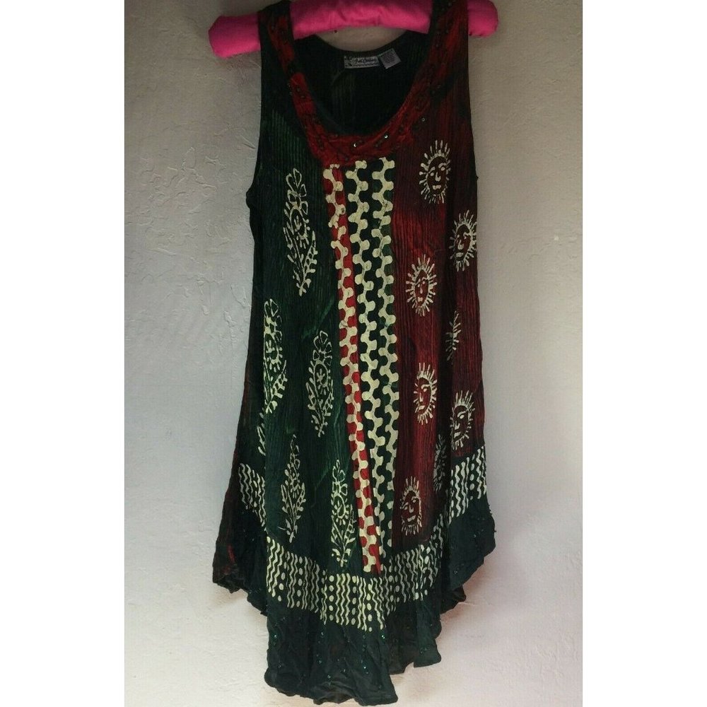 Vintage Just Cruising Dress Womens Free Size Tie Dye Beaded Embroider Multicolor